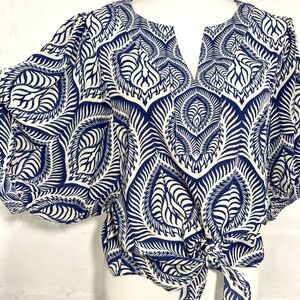 ROSE + OLIVE PATTERN TIE FRONT TOP